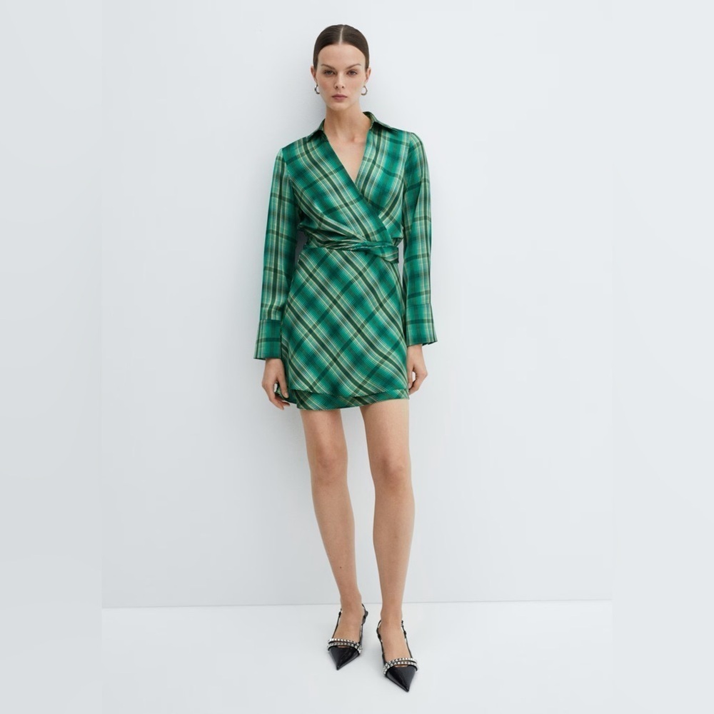 Mango Green Plaid Mini Dress